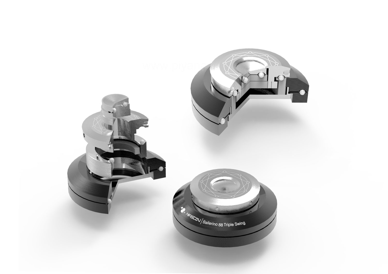 Ballerino 88 triple swing (88 mm) 
Set of 8 (Black/Silver)