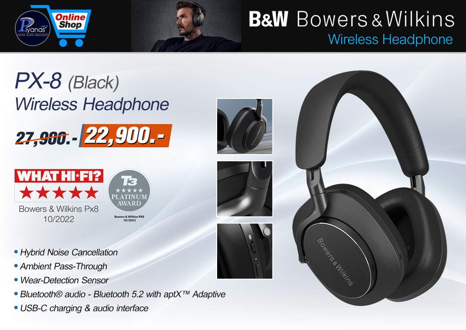 PX-8 Wireless Headphone (BLACK)