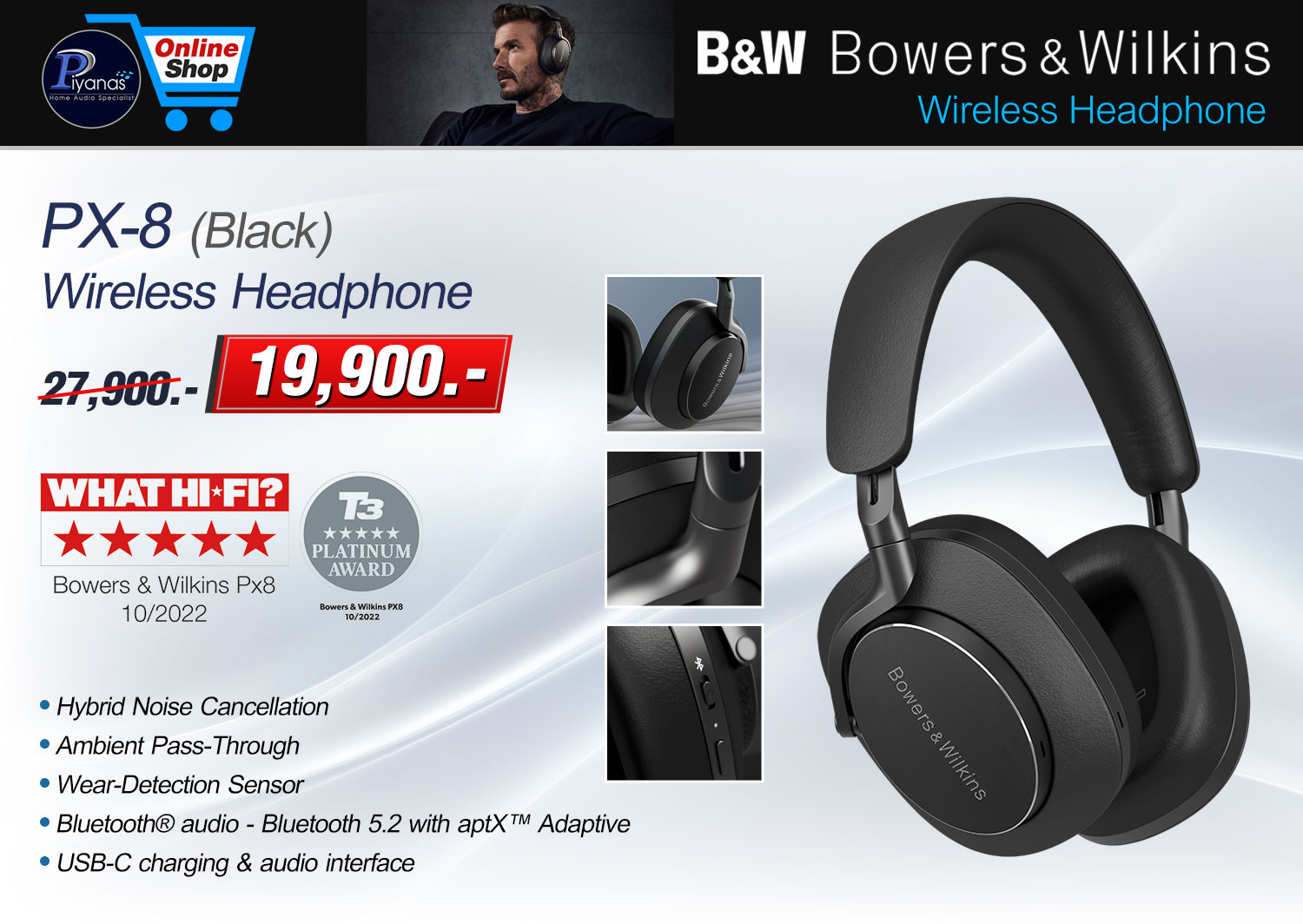 PX-8 Wireless Headphone (BLACK)