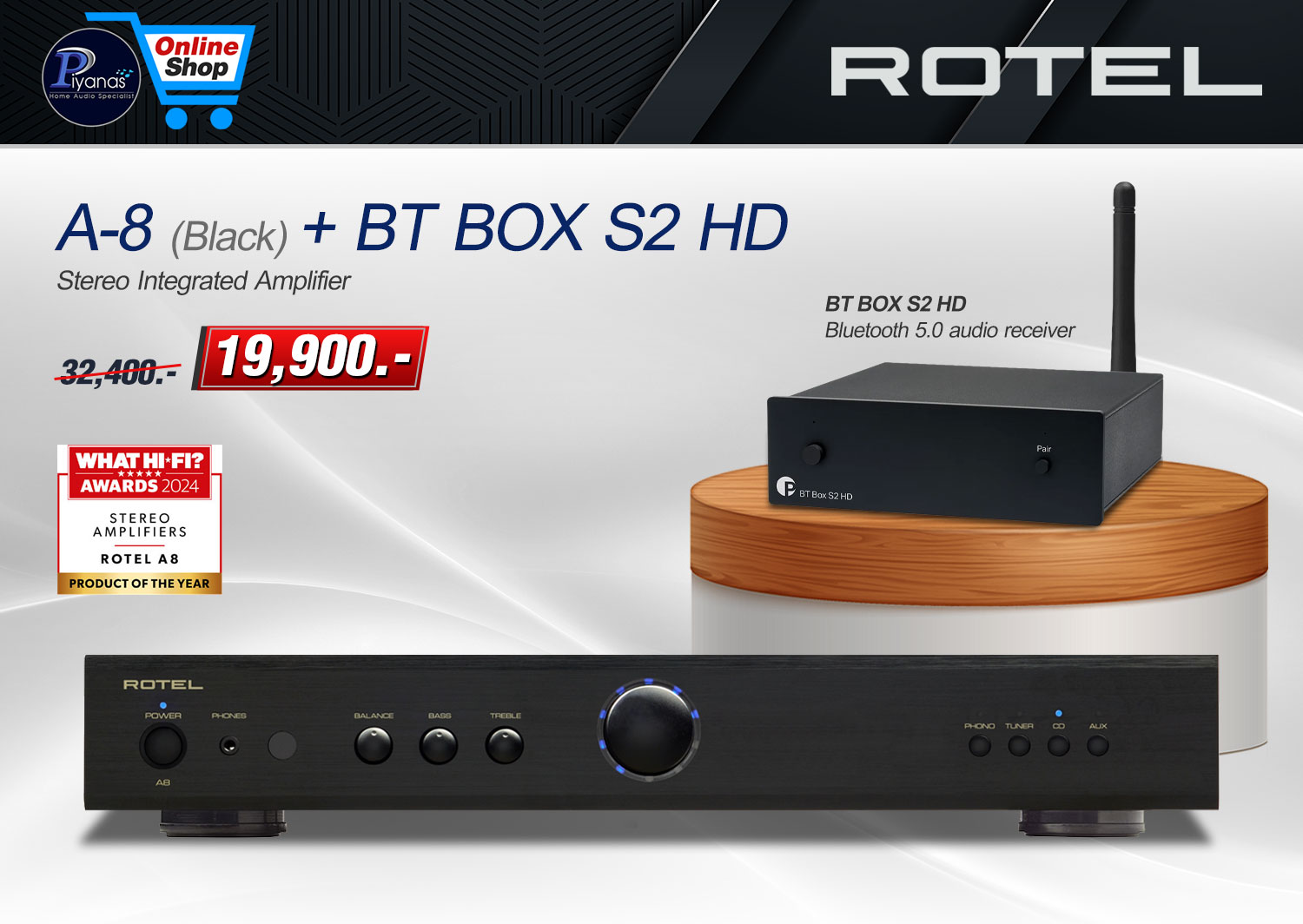 A-8 (Black) + BT BOX S2 HD